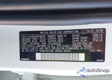 2019 Volvo Xc60 T5 Momentum z USA, uszkodzony, nr VIN LYV102RK9KB196112